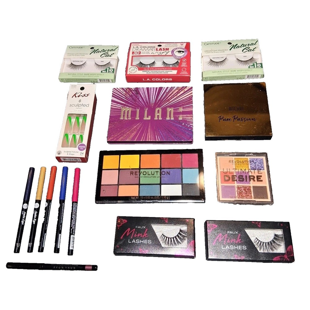 Milani Makeup Revolution LA Colors Beauty Bundle Eyeshadow Lashes Nails 15pc Lot
